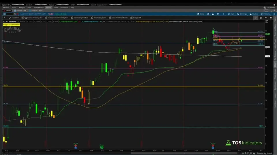 High Short Interest Near 52 Week Highs on a ELY chart in ThinkOrSwim