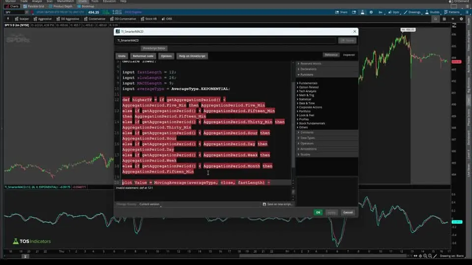 Smarter MACD on a SPY chart in ThinkOrSwim