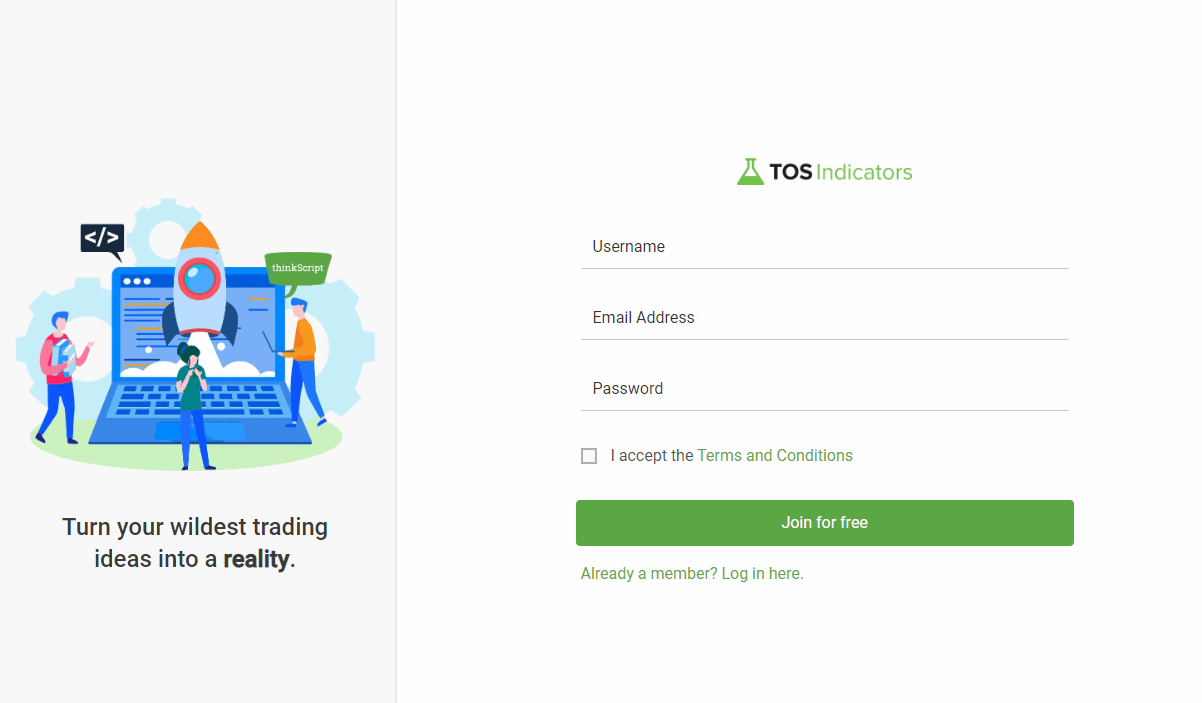 TOS Indicators - Register for a Account